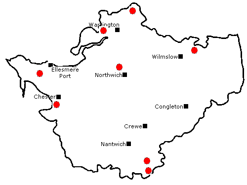 Map of garden centres in Cheshire