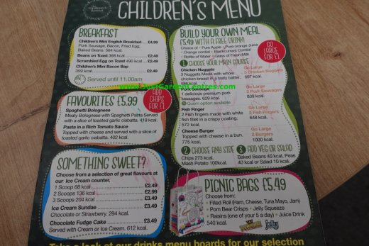 Children's menu at Bridgnorth Garden Centre