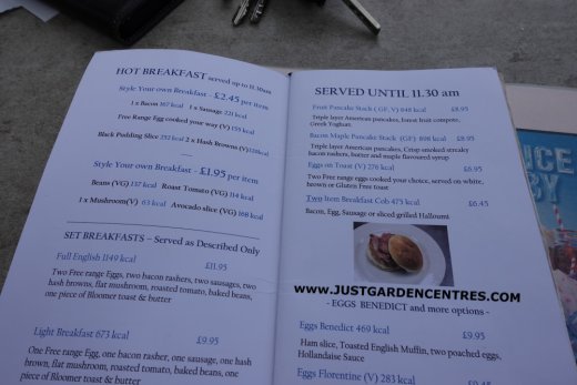 Breakfast menu at Derby Garden Centre