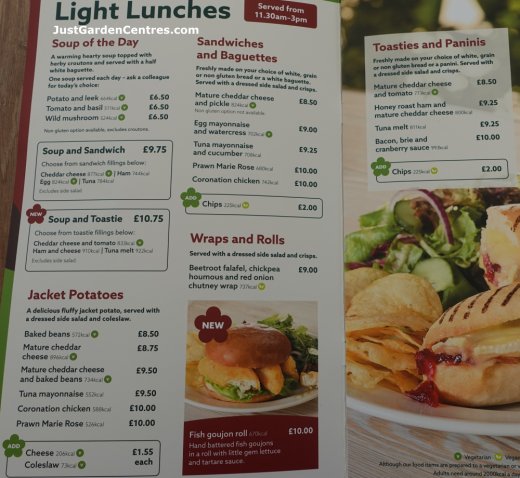 Light lunch menu at Dobbies Royston