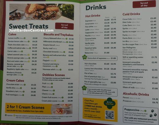 Sweets and Drinks Menu at Dobbies Royston