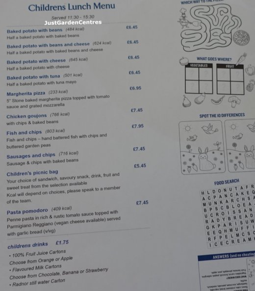 Children's menu at Frosts, Woburn Sands