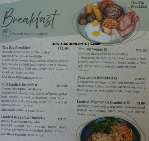 Breakfast menu page 1 at Gloucester Garden Centre