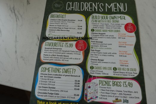 Children's menu at Rugby Garden Centre