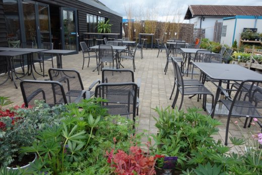 Outdoor seating in cafe at Haddenham Garden Centre