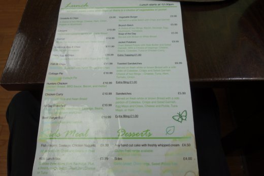 Hilltop Garden Centre cafe menu