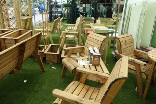 Wooden garden furniture at Hilltop, Coventry
