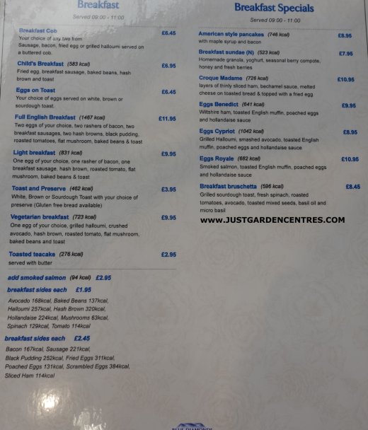 Breakfast menu at Nailsworth Garden Centre