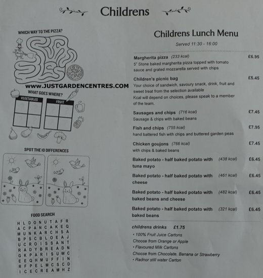 Childrens menu at Nailsworth Garden Centre