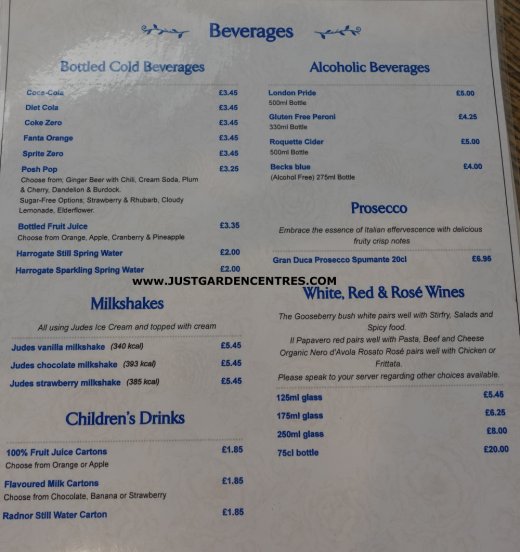 Drink's menu at Nailsworth Garden Centre