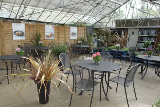 Outdoor seating at Notcutts Booker cafe