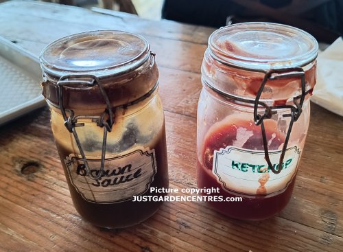 Sauce jars at Preston Bissett Nureries Cafe