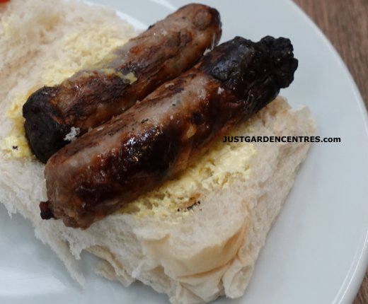 Sausage bap at Shinfield Garden Centre