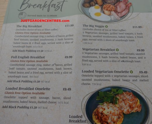 Breakfast menu page 1 at Rugby Garden Centre