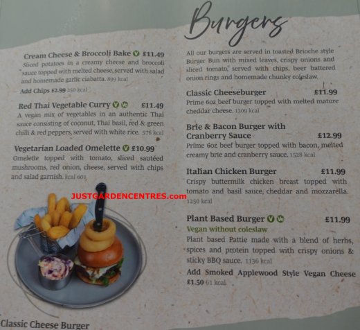 Burger Menu at Rugby Garden Centre