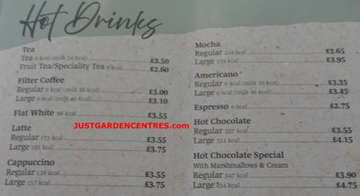 Hot drinks menu at Rugby Garden Centre