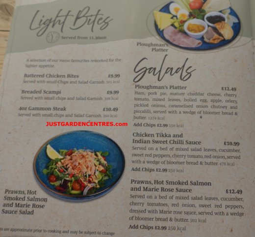 Light bites menu at Rugby Garden Centre