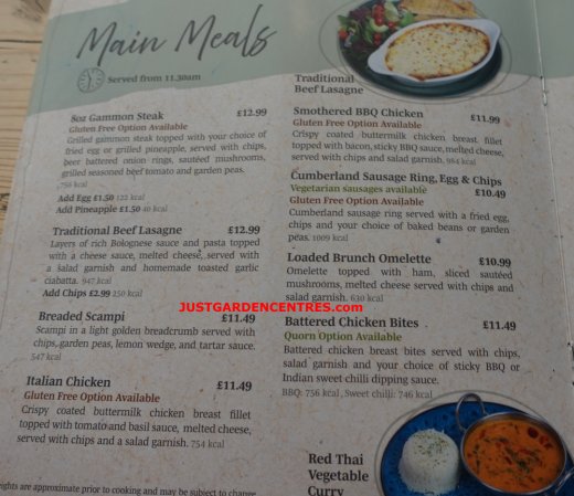 Mains menu at Rugby Garden Centre