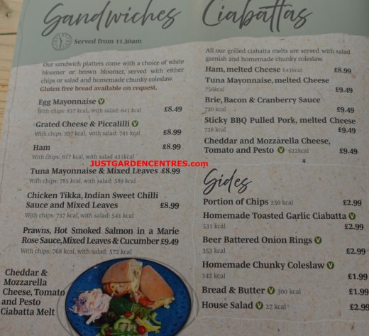 Sandwich menu at Rugby Garden Centre