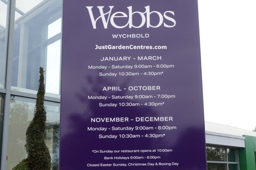 Opening hours at Webbs of Wychbold