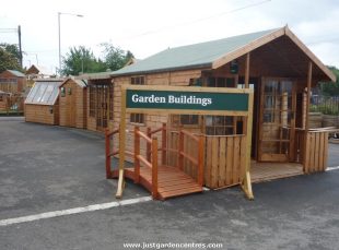 Garden sheds and buildings at World's End Garden Centre