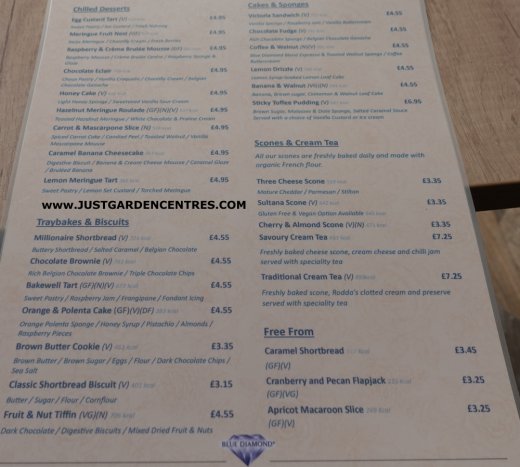 Cakes menu ar Worlds End Garden Centre cafe