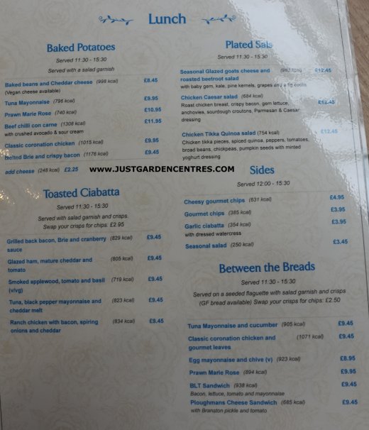 Main meal lunch menu 2 at Worlds End Garden Centre